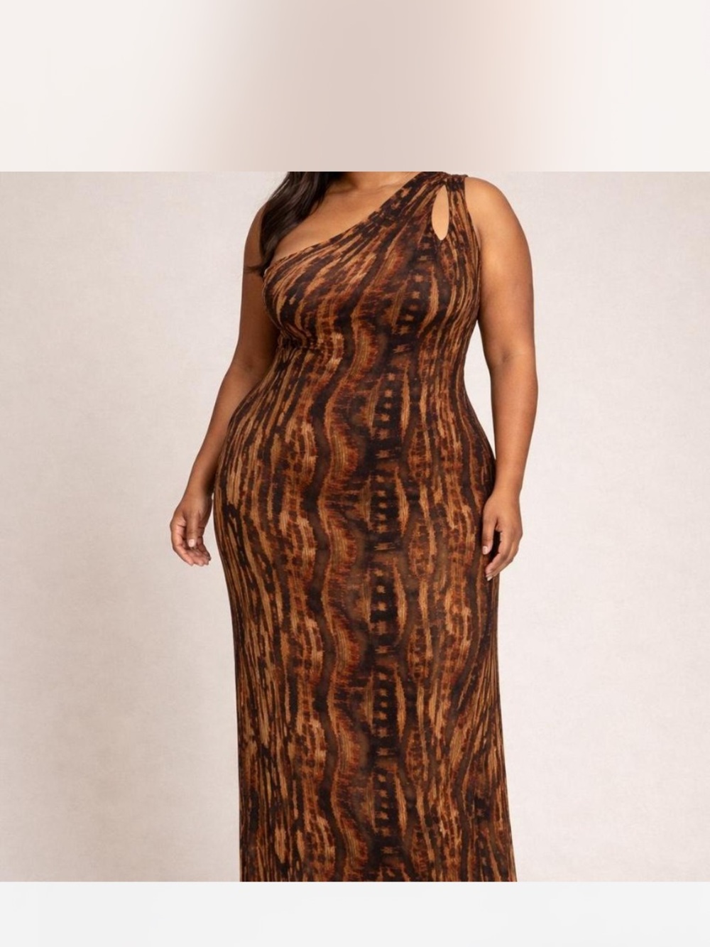 Cato One-Shoulder Brown Patterned Maxi Dress